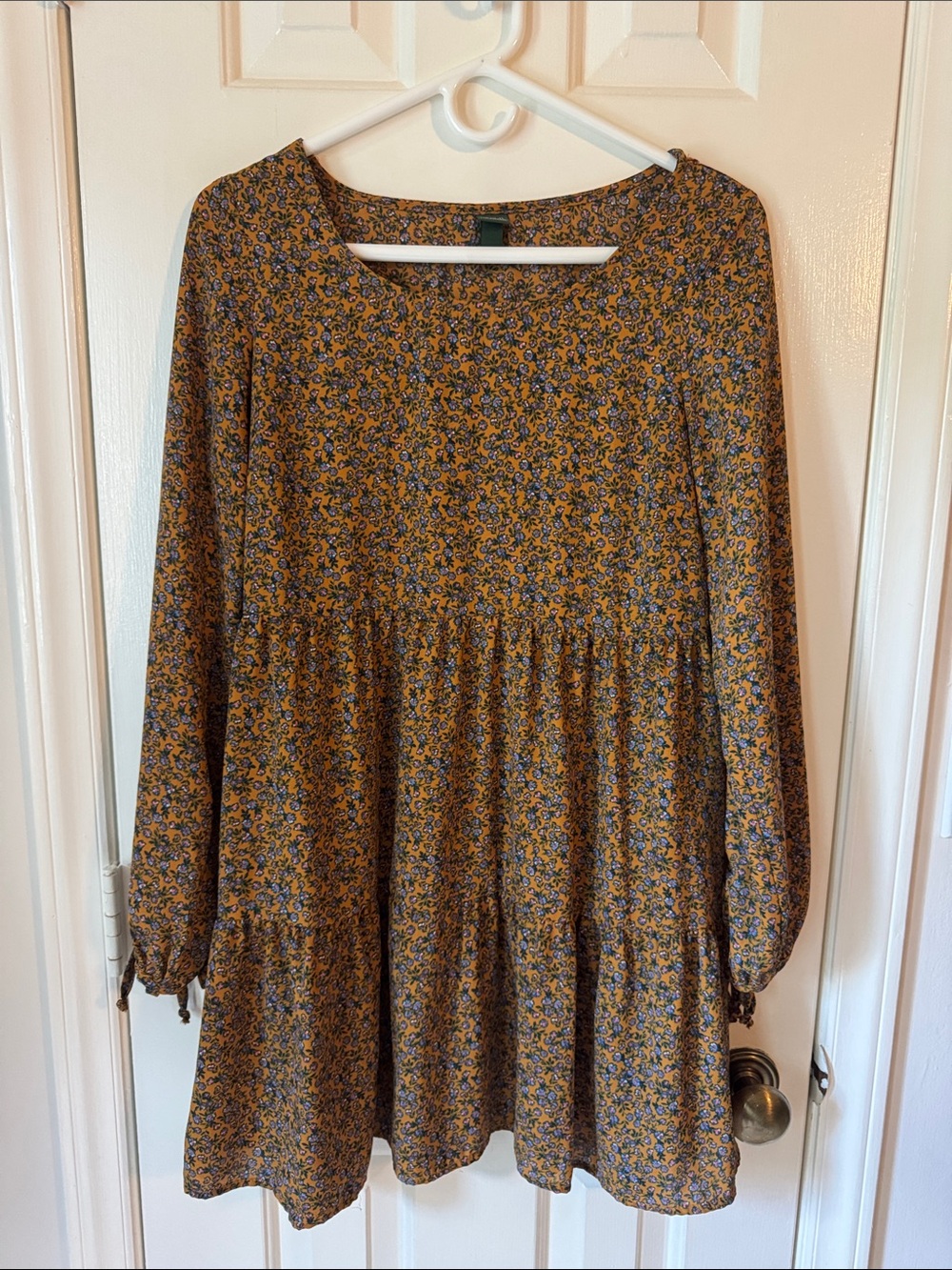 Mustard Floral Long Sleeve Babydoll Dress